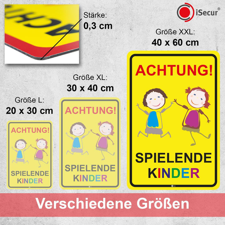 XXL Warnschild I Achtung Spielende-Kinder I Aluverbund-Schild I 40 x 60 cm gross I 3 mm Stark I Wett