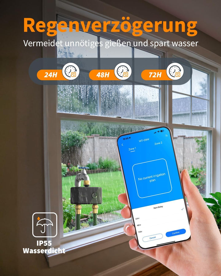 Diivoo Bewässerungscomputer WLAN 2 Ausgänge mit RFID-Gateway, Smart Wasserzeitschaltuh mit App, 6 Be