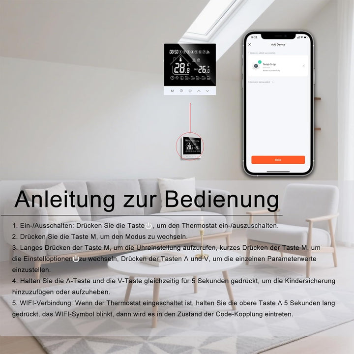 Smart Thermostat für Wasser Fussbodenheizung,WiFi Programmierbar Wandthermostate LCD Digital Touchsc