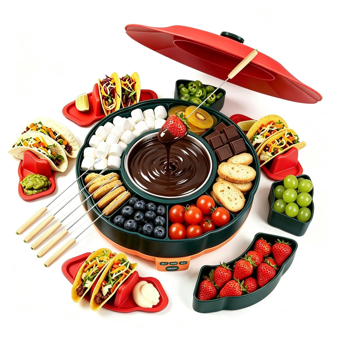 Schokofondue Elektrisch-Set 1000 ml mit 3 Temperaturniveaus 6 Fondue-Gabeln | Temperiergerät zum Sch