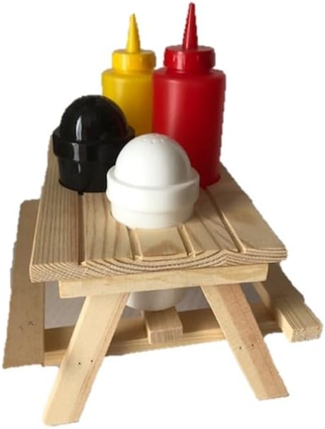 Menage Set Picknicktisch mit Schirm Salzstreuer Pfefferstreuer Senf & Ketchup Ständer Grillzubehör m