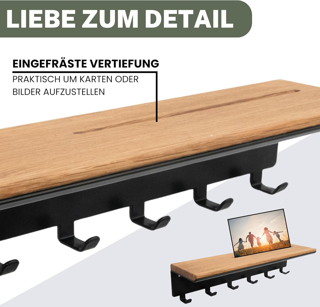Astrein® | Schlüsselbrett mit 6 Haken | Schlüsselboard aus Holz | Eiche | Wandorganizer | Schlüsselk