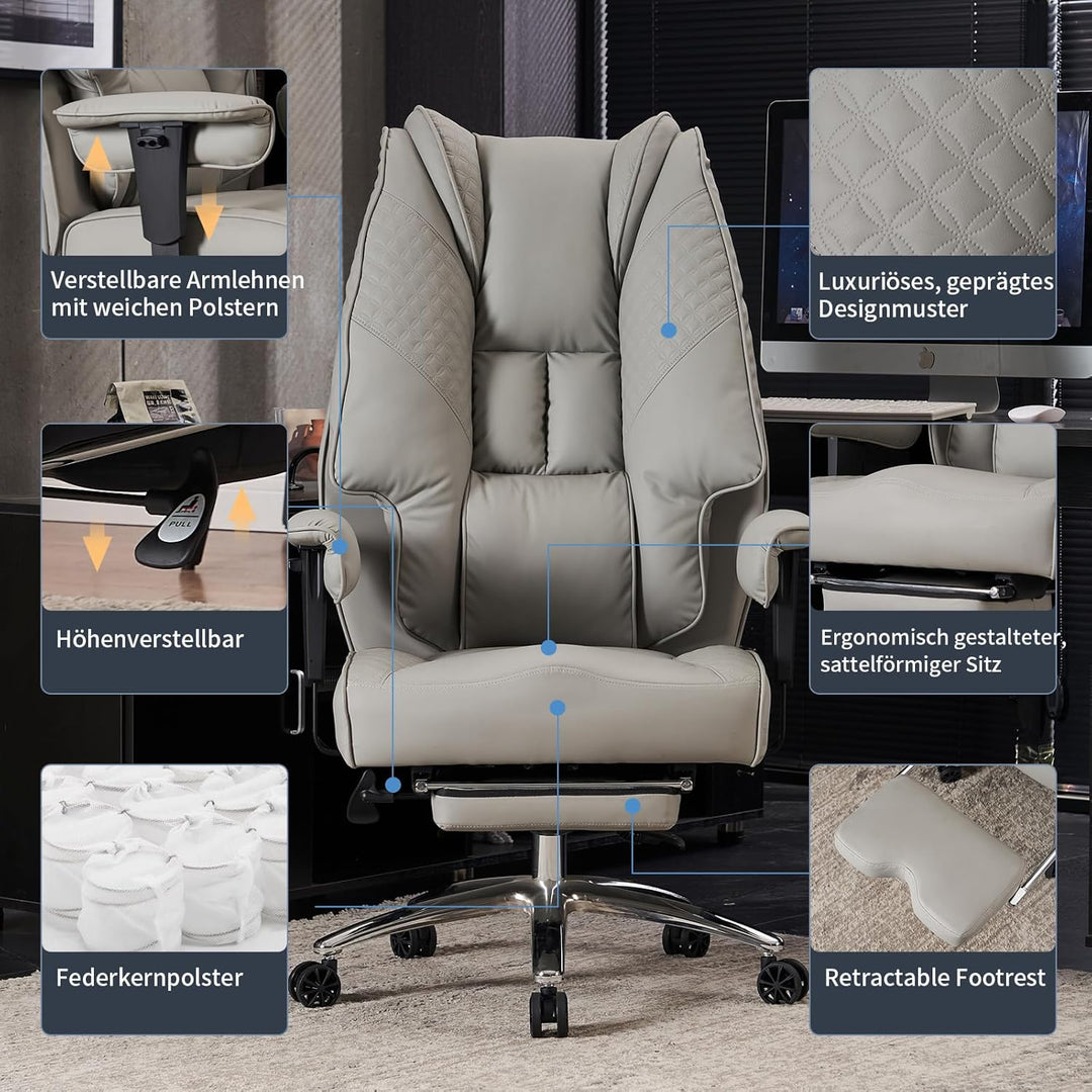 Chefsessel Ergonomisch 200kg - Schwerlast Bürostuhl, Taschenfederkern zur Rückenentlastung, Schreibt