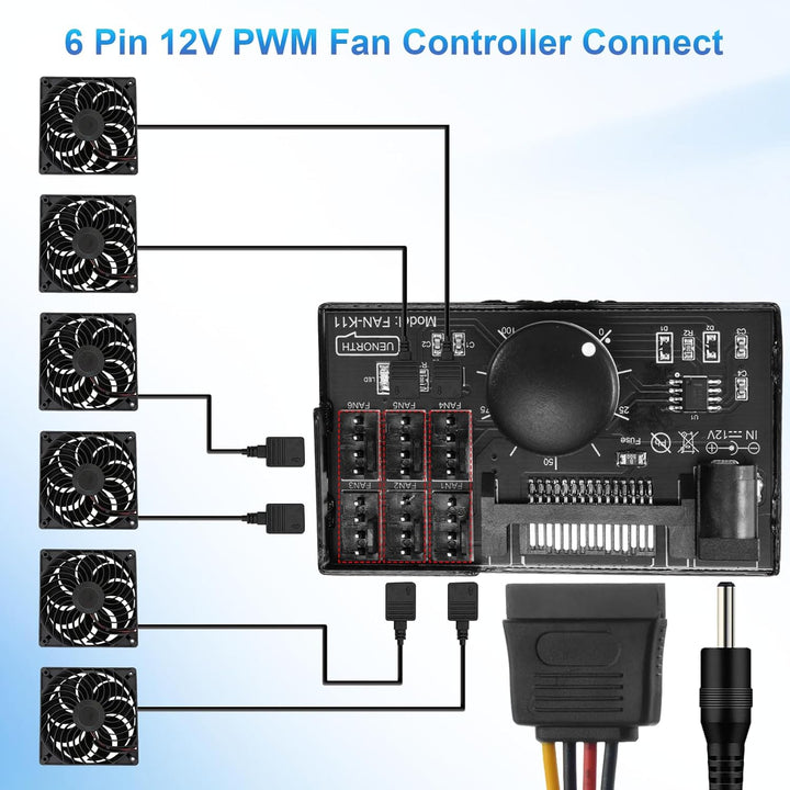 PWM lüftersteuerung Binghe PWM Lüfter Controller mit 1 zu 6 4Pin 12V und Kabel, PC-Lüfter Hub mit SA