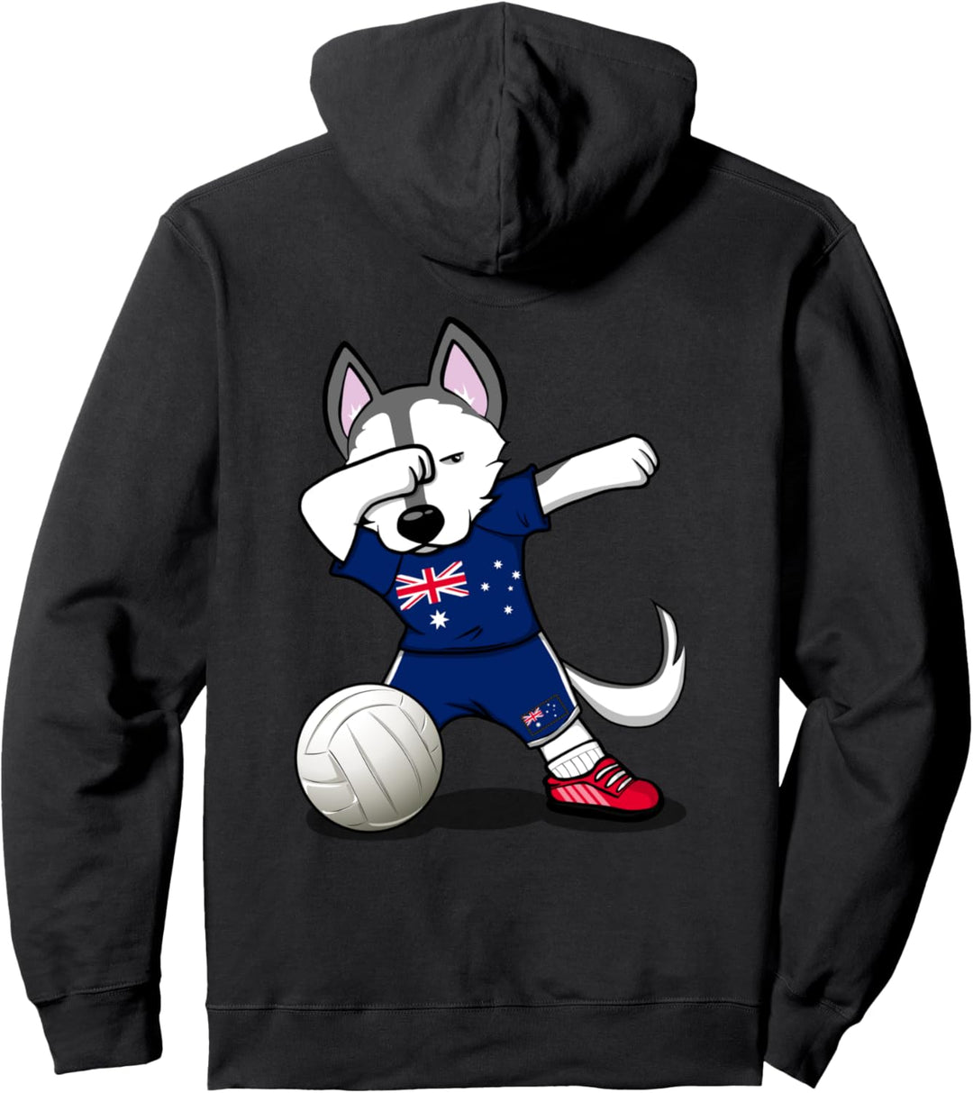 Dabbing Husky Hund Australien Volleyball Australische Flagge Pullover Hoodie