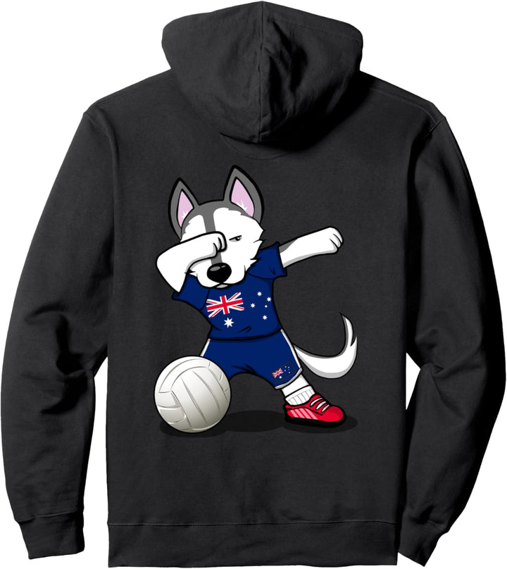 Dabbing Husky Hund Australien Volleyball Australische Flagge Pullover Hoodie