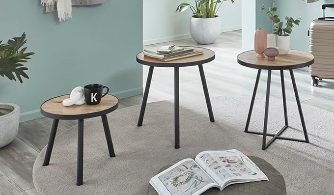 HAKU Möbel Beistelltisch, MDF, schwarz-eiche, Ø 40 x H 37 cm Ø 40 x H 37 Schwarz-eiche, Ø 40 x H 37