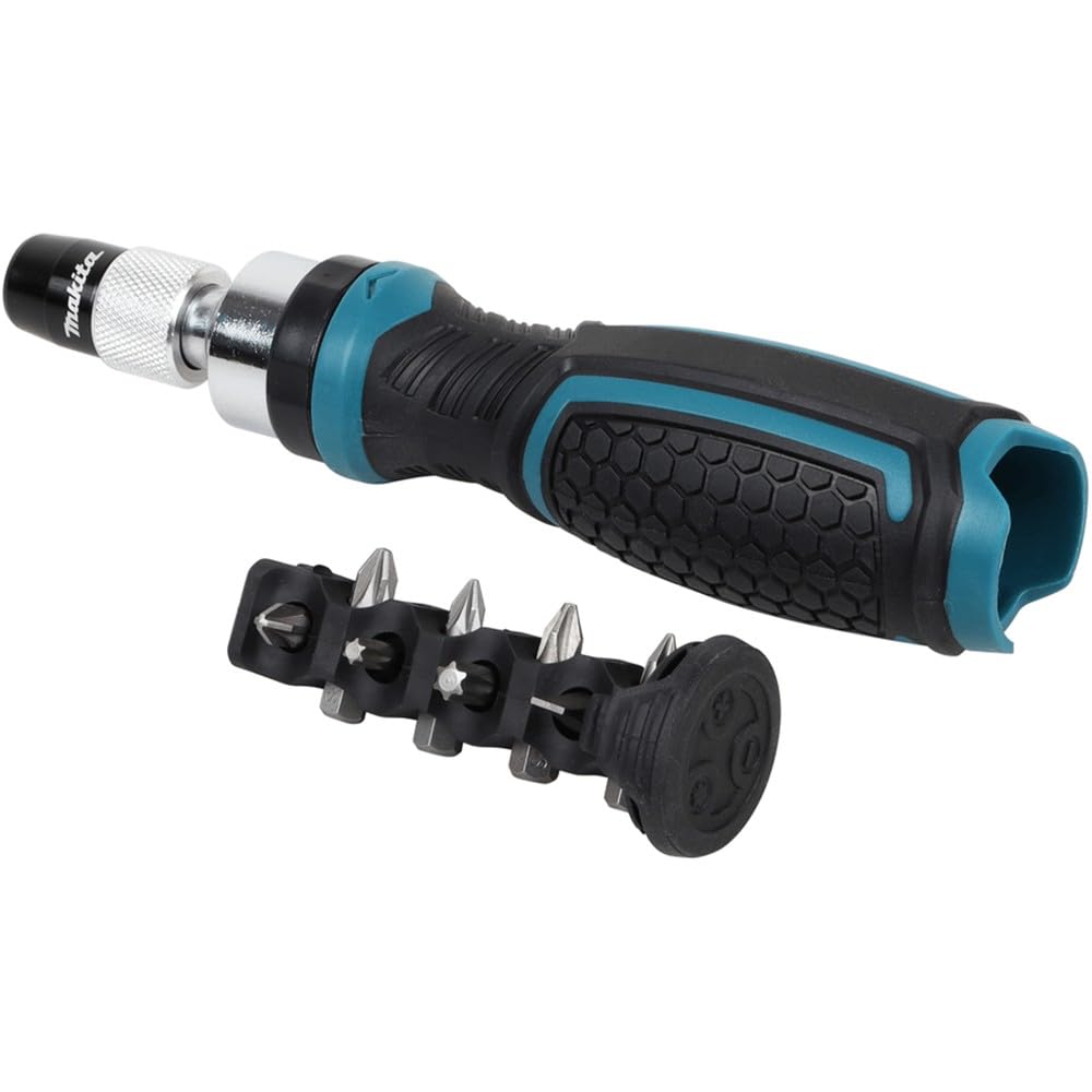 Makita Ratschen-Schraubendreher mit Bits (8 in 1, Links-/Rechtslauf, Torx, Kreuz, Flach) E-10942, Gr