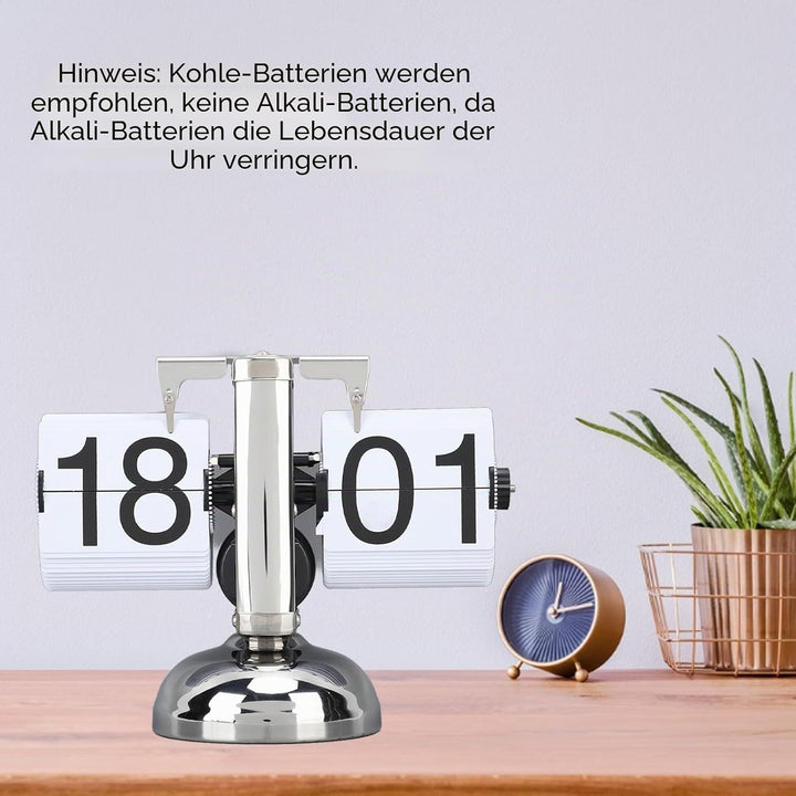 TOPINCN Retro-Stil Klapp-Schreibtisch-Regaluhr, 304 Edelstahl-Klappuhr, Grosse Zahl, Batteriebetrieb