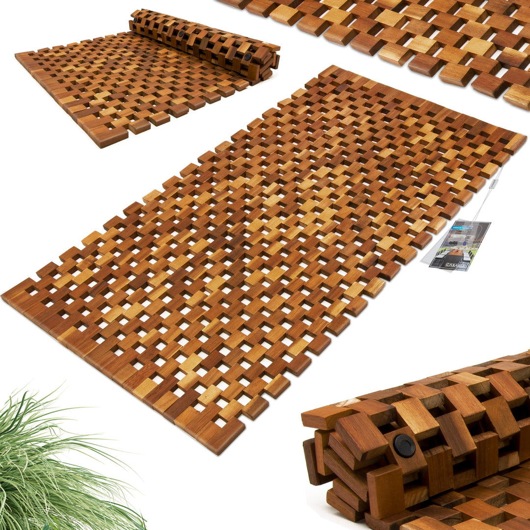 DEUBA® Badvorleger Badematte Holz 80 x 50 cm FSC-zertifiziertes Akazienholz Rutschhemmende Gummistop