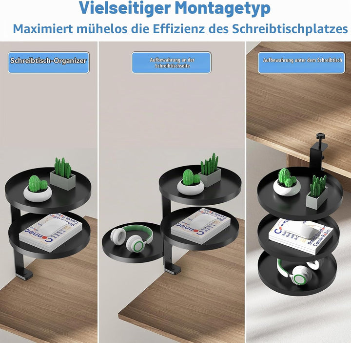 3 Stufen Clamp-On Schreibtisch Regalaufsatz mit Verstellbarem Ablagefach 360 Drehbar Unter Schreibti