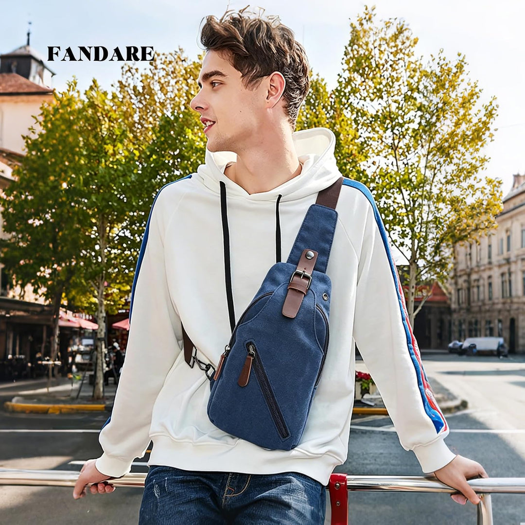 FANDARE Sling Bag mit Kopfhöreröffnung Studenten Party Outdoor Multifunktional Umhängetasche Damen/H