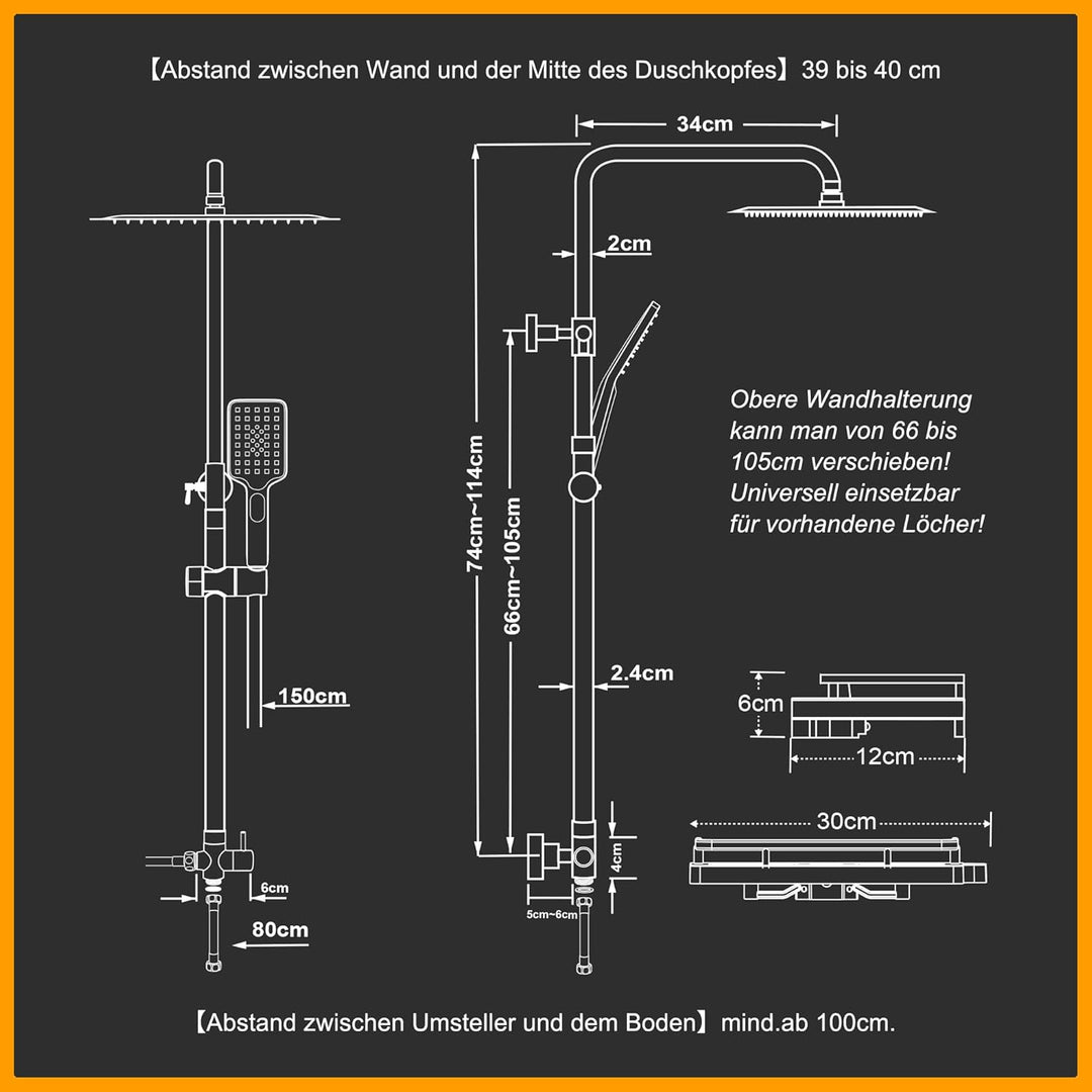 Görbach Regendusche Duschsystem Wassersparend, Edelstahl Duschset ohne Armatur mit Verstellbarer Dus