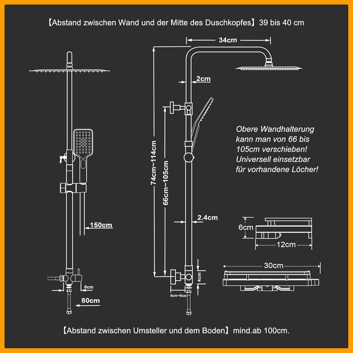 Görbach Regendusche Duschsystem Wassersparend, Edelstahl Duschset ohne Armatur mit Verstellbarer Dus