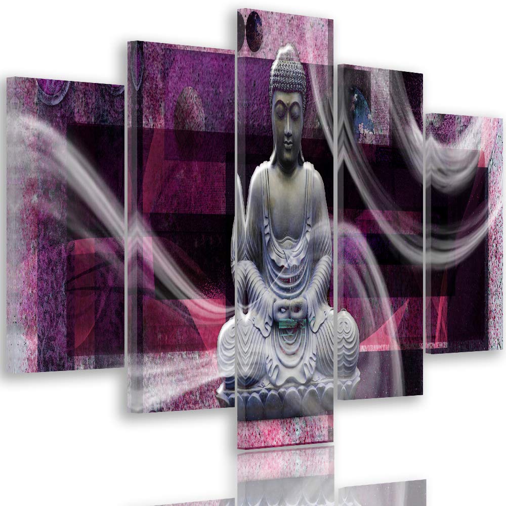 Feeby Bilder Buddha 250x120 cm Leinwandbild 5 Teilig XXL Kunstdruck modern zen violett Leinwandbild