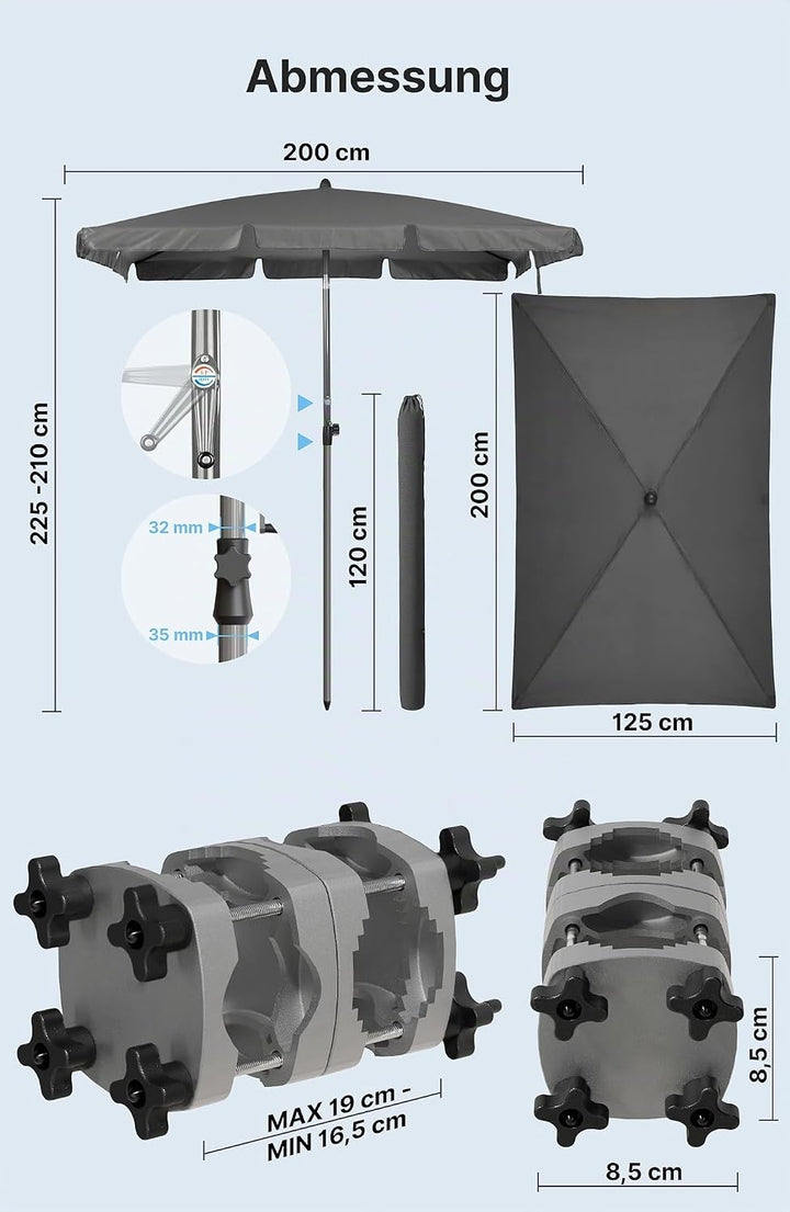 4smile Sonnenschirm Balkon SunnyShade - Sonnenschutz Balkon 3-in-1 SET, UPF 50+ Sonnenschirm rechtec