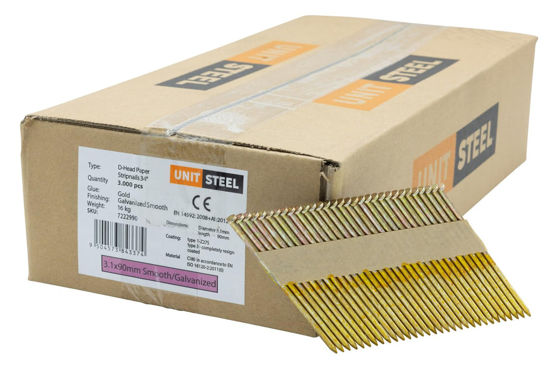 Halbkopf-Streifennägel - 3,1X90mm, 3.000 stück, Nägel für Druckluft-Nagler, D-Kopf, Glatt/Verzinkt,