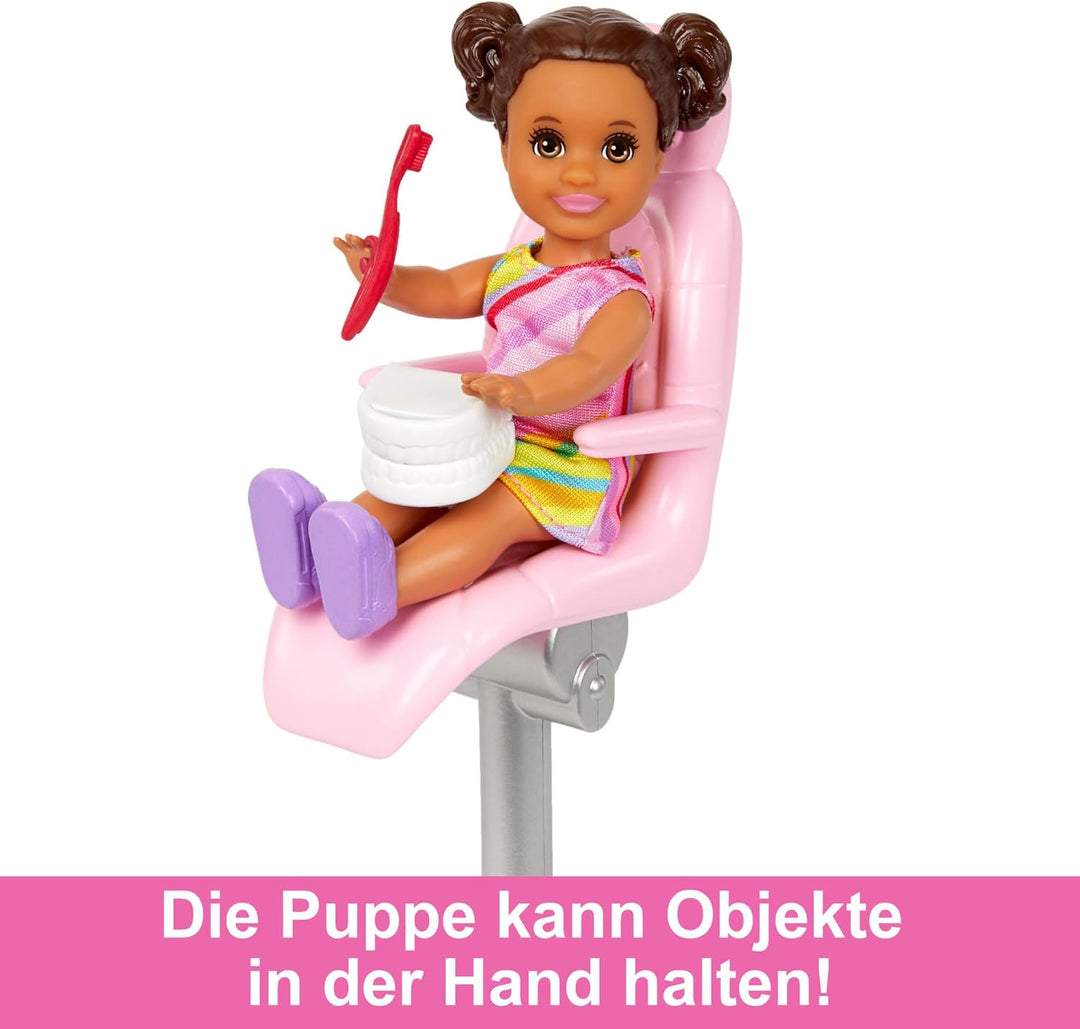 BARBIE Zahnärztin-Puppe - Zahnarztpraxis-Spielset mit 2 Puppen, Behandlungsstuhl, Instrumentenwagen