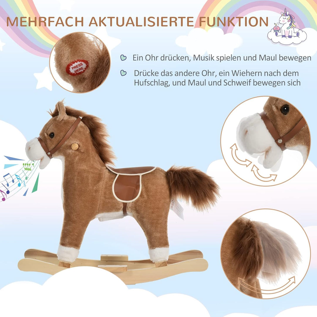 HOMCOM Kinder Schaukelpferd Baby Schaukeltier Pferd mit Tiergeräusche Spielzeug Haltegriffe für 36-7