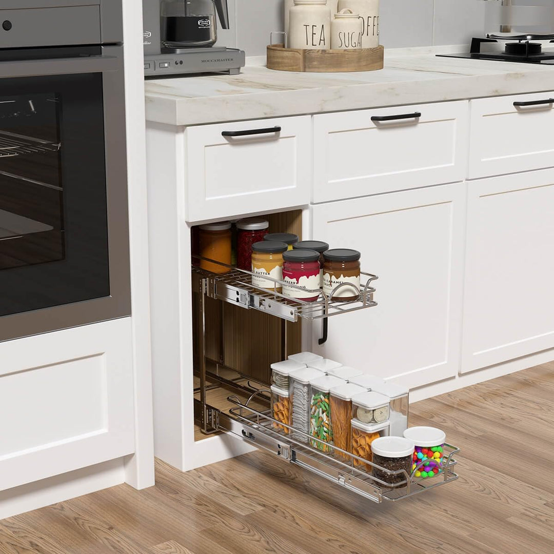 OCG Ausziehbarer Schrank-Organizer mit 2 Etagen (19,1 cm B x 54,6 cm T), ausziehbare Schubladen für