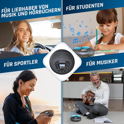 KLIM Speaker + CD Player mit Lautsprecher + Bluetooth + Wiederaufladbarer Akku + Tragbarer CD-Spiele