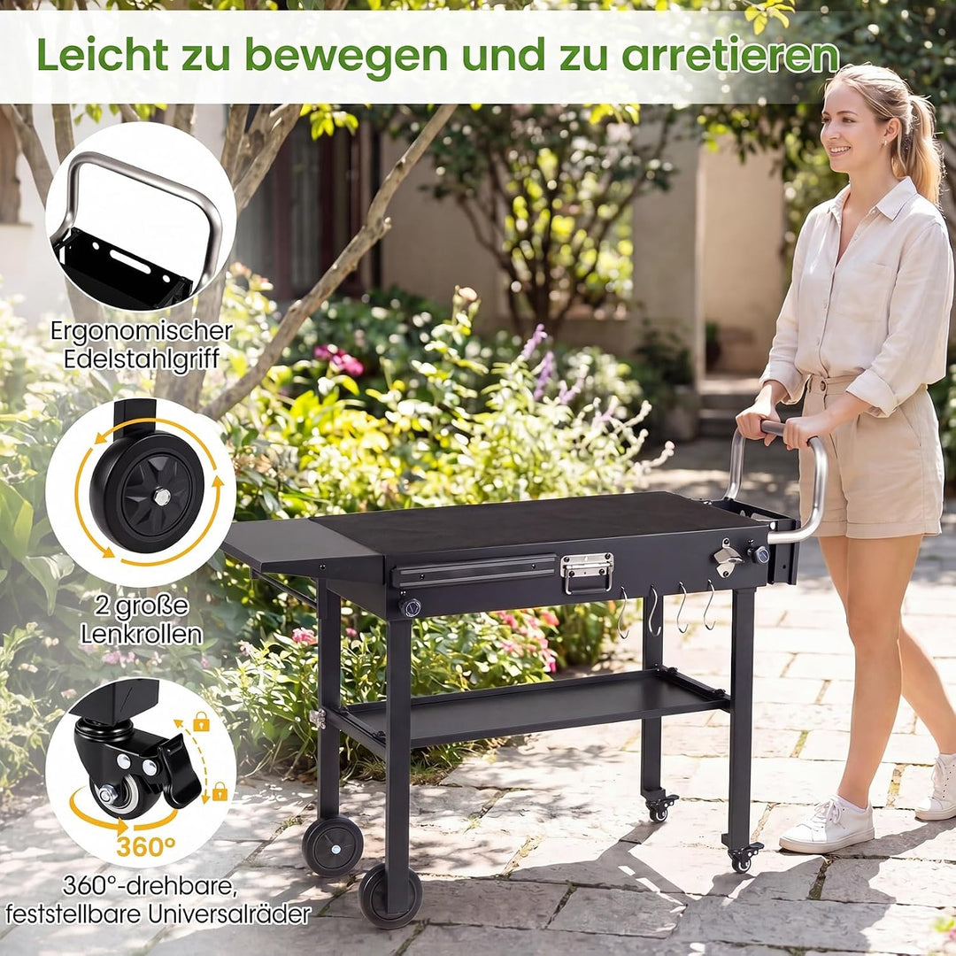 COSTWAY Grillwagen Outdoor, Grilltisch klappbar, Pizzatisch mit Seitentisch