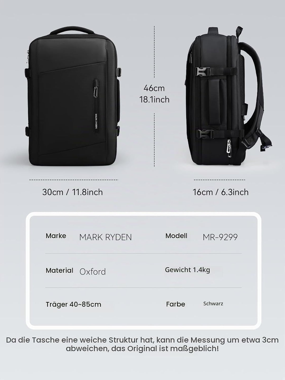 MARK RYDEN Vakuum Lagerung Rucksack, grosse Kapazität Reise Lagerung Umhängetasche, Travel Business