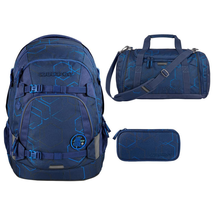 coocazoo MATE Schulrucksack-Set 3tlg inkl. Sporttasche und Schlamperbox Blue Motion, Blue Motion
