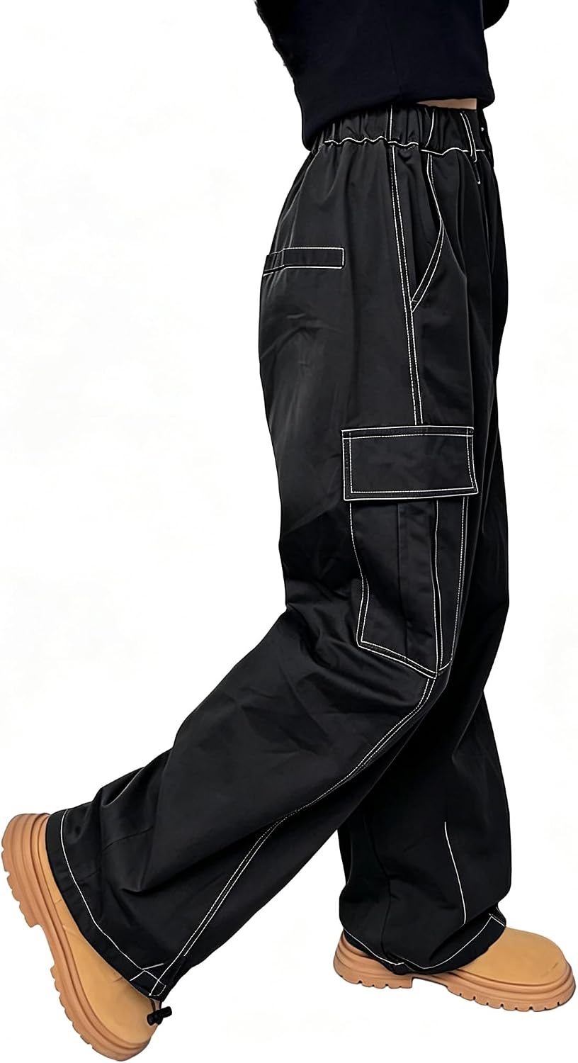 Rolanko Mädchen Cargohose, Baumwoll Baggy Hose mit Elastischer Taille und Mehreren Taschen für Kinde