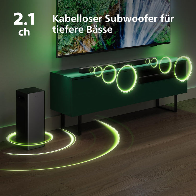 Philips TAB6309 Soundbar 2.1 mit drahtlosem Subwoofer - 2,1 Kanal 320W, DTS Virtual X, Bluetooth 5.4