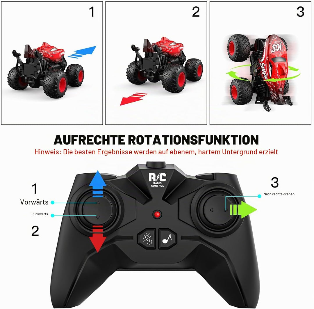 ACAMMZAR Ferngesteuertes Auto Dinosaurier, 2.4GHz 20+km/h Ferngesteuertes RC Monster Truck mit 2 Akk
