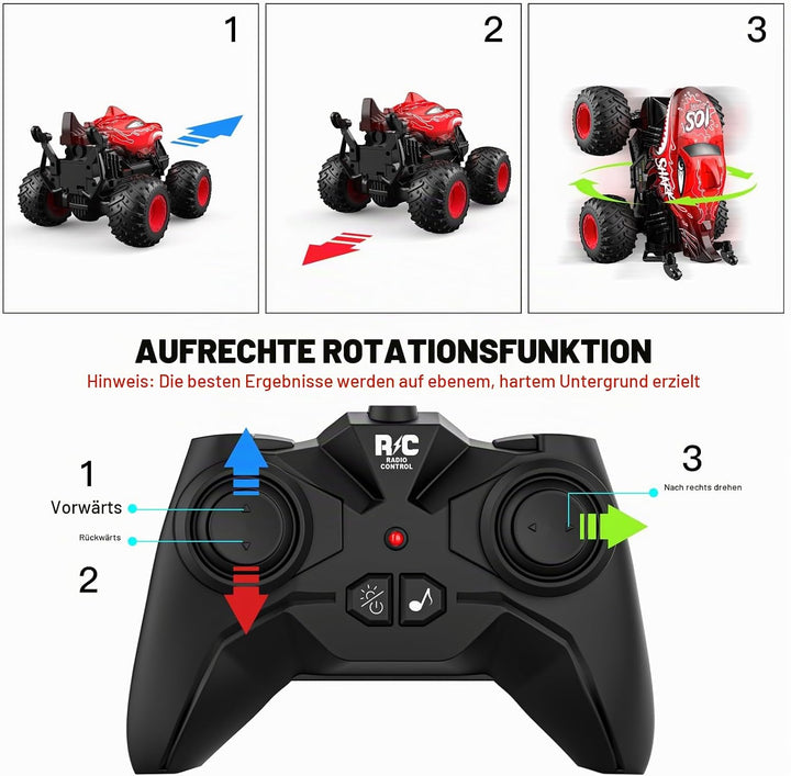 ACAMMZAR Ferngesteuertes Auto Dinosaurier, 2.4GHz 20+km/h Ferngesteuertes RC Monster Truck mit 2 Akk