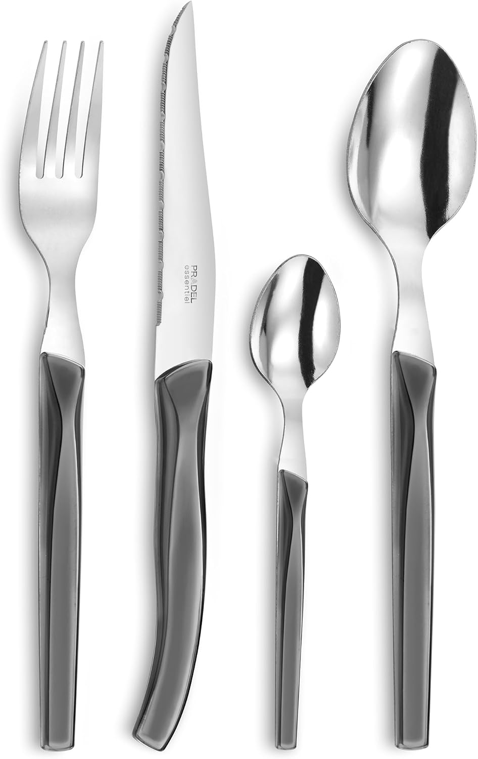 Lou Laguiole RISING SUN Besteck Set 6 Personen | 24-teilig | Grau glänzend | Essbesteck 6 Personen s