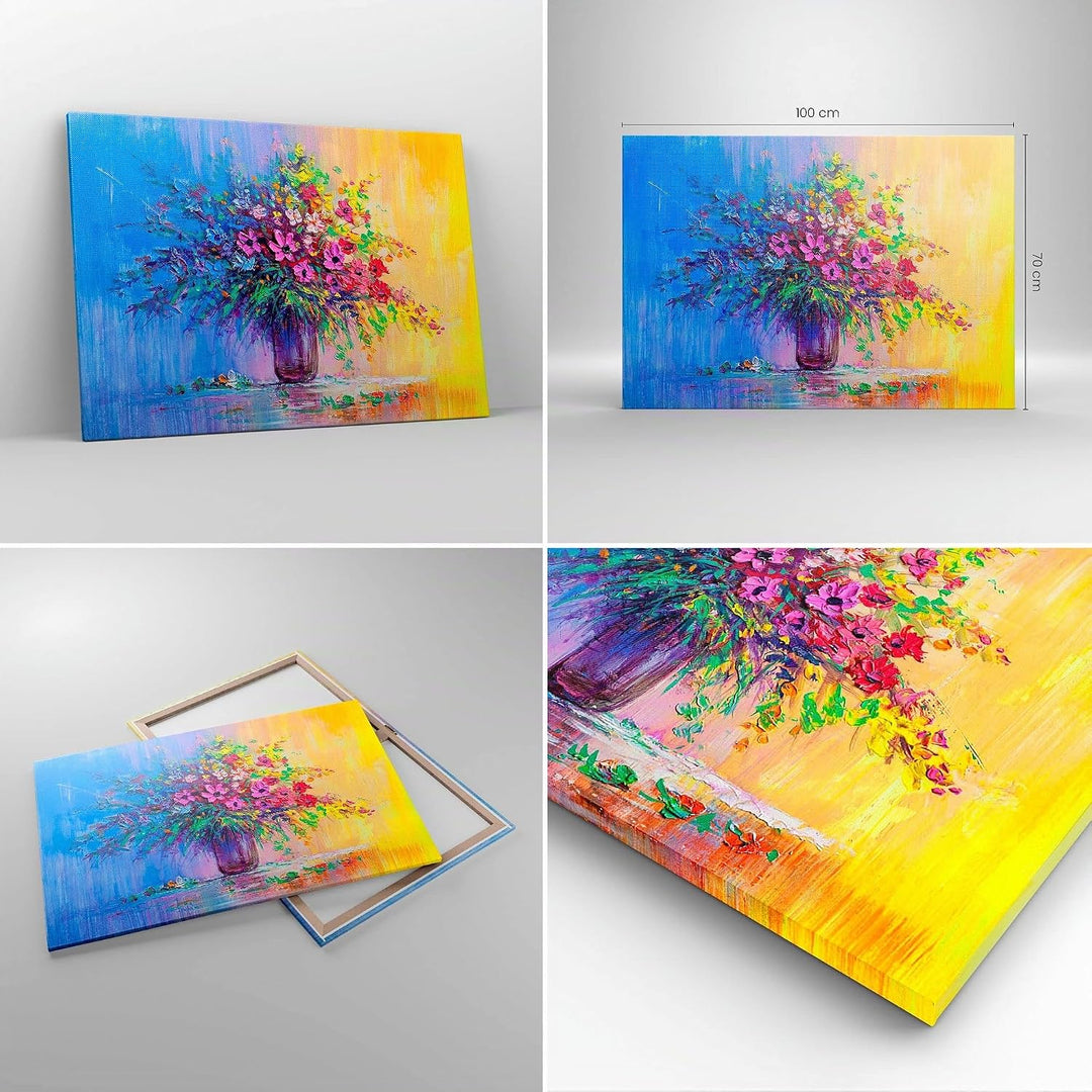ARTTOR Bilder auf Leinwand 100x70cm Leinwandbild mit Rahmen Blumen Vase Gross Wanddeko Bild Schlafzi