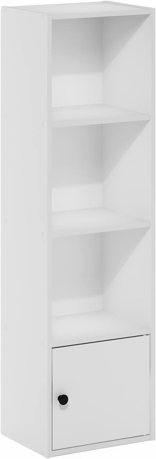 Furinno Luder Bücherregal mit 4 Ablagen und 1 Tür, weiss, 4-Tier Weiss 4-Tier with 1 Door, Weiss 4-T