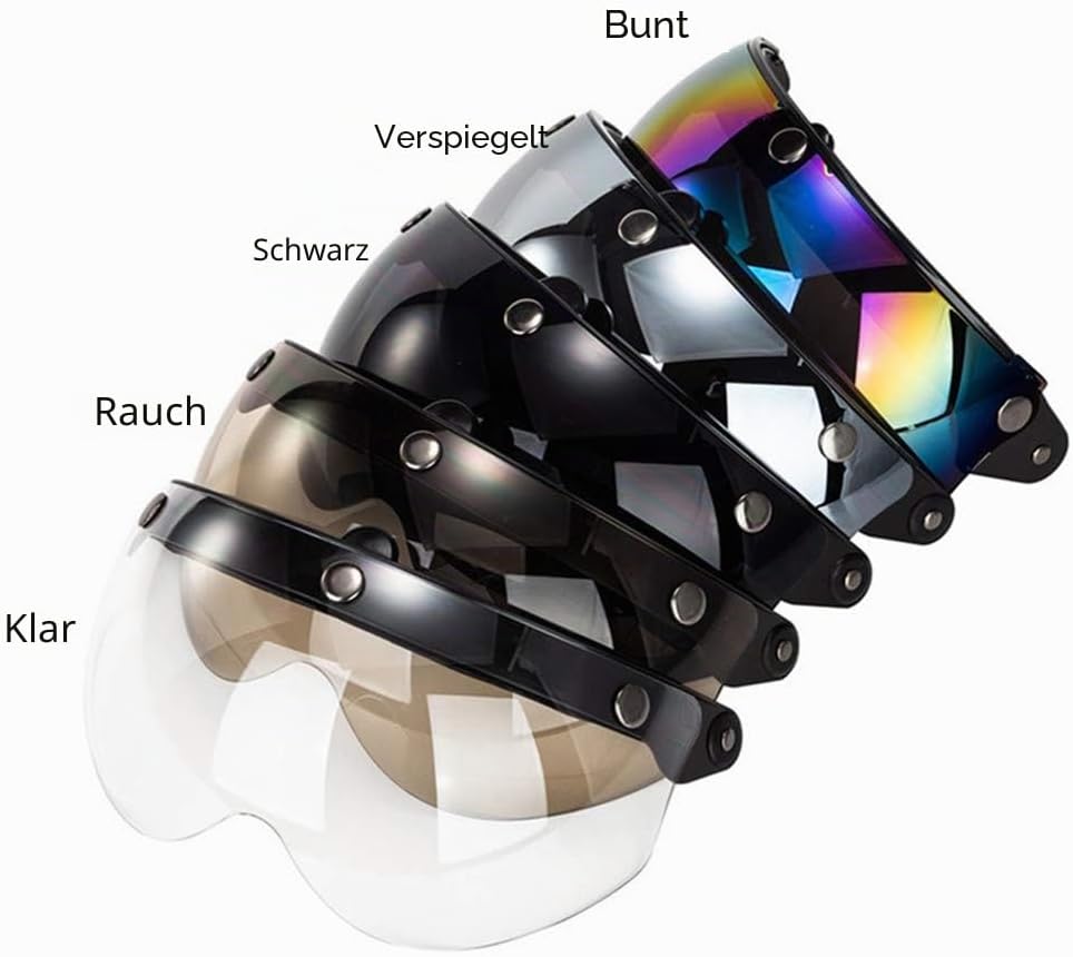 Wopohy Helmvisier Universelles 3 Druckknopf Winddichtes Sonnenschutz Halbgesicht-Retro Motorradhelm