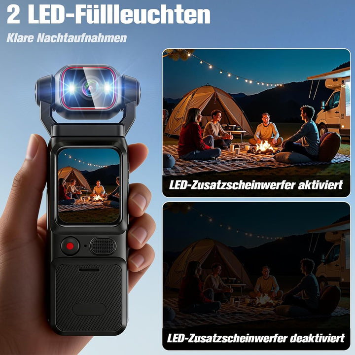 Vlogging Wifi Action Kamera 4K, 160°-Sport Actionkamera, Tragbare Taschenkamera mit um 180° Drehbare