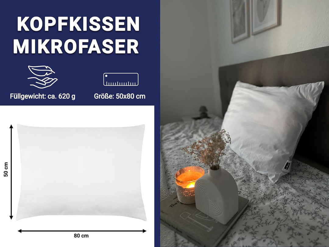ZOLLNER schwer entflammbares Kopfkissen in 50x80 cm- Polyester - Made in Europe - waschbar bis 60°C