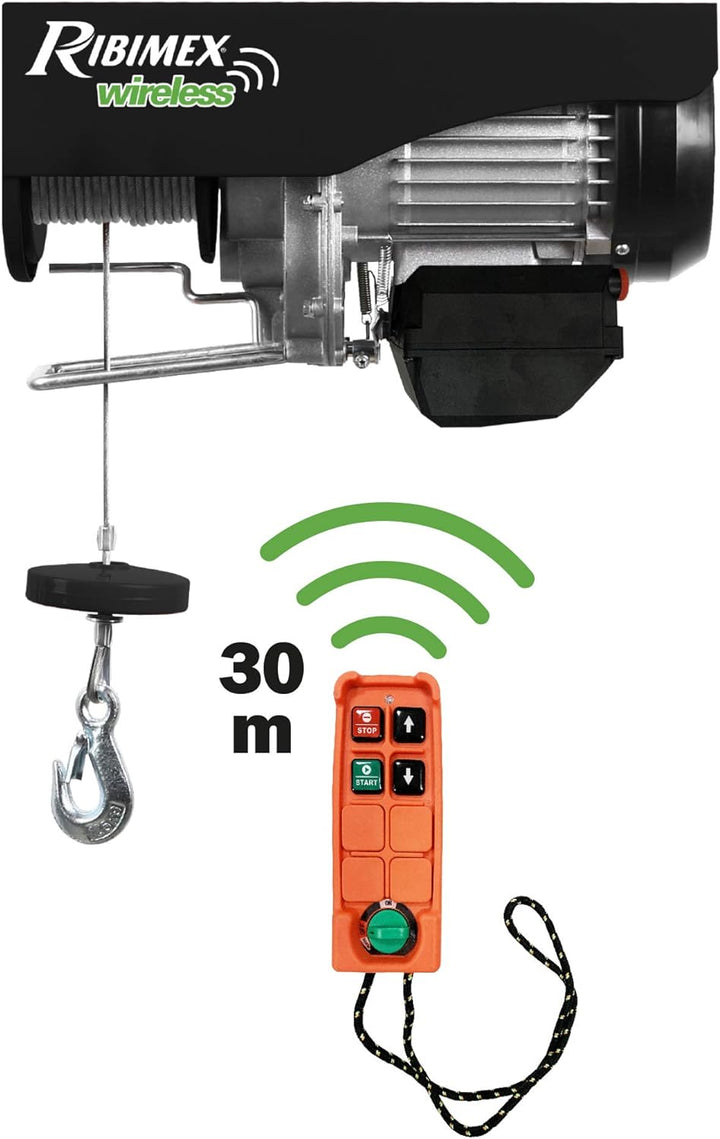 Ribimex PE400/800T Elektro Flaschenzug 400/800 kg, Seilzug 18 m, 230 V,