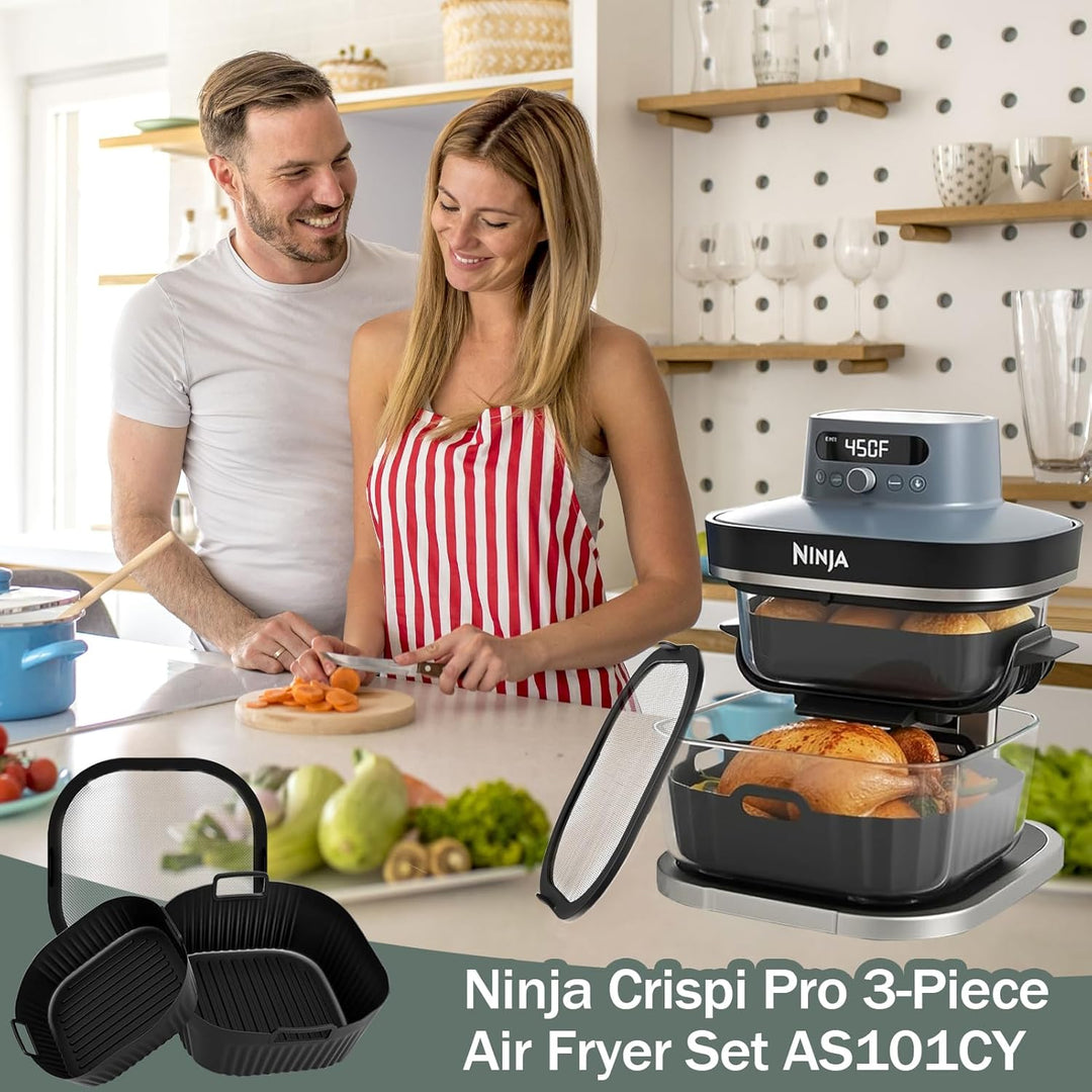 Airfryer Zubehör für Ninja Crispi Pro AS101EU Heissluftfritteuse 2 Stück Silikonform+ Edelstahl Spri