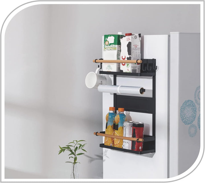 PureMounts® Magnetisches Seiten-Regal, belastbar bis 12kg, Hänge-Regal mit abnehmbaren Haken und Hol