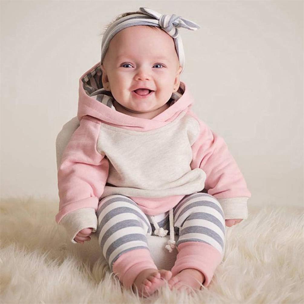 Baby Mädchen Outfit 2 Stücke Set Gestreifte Blumen Hoodies mit Tasche Top + Lange Hosen Sweatshirt O