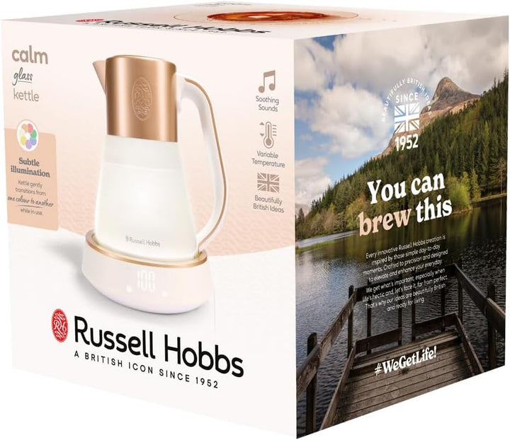 Russell Hobbs Wasserkocher Glas [1,7L, Temperatureinstellung 40-100°] Calm (LED-Beleuchtung, beruhig