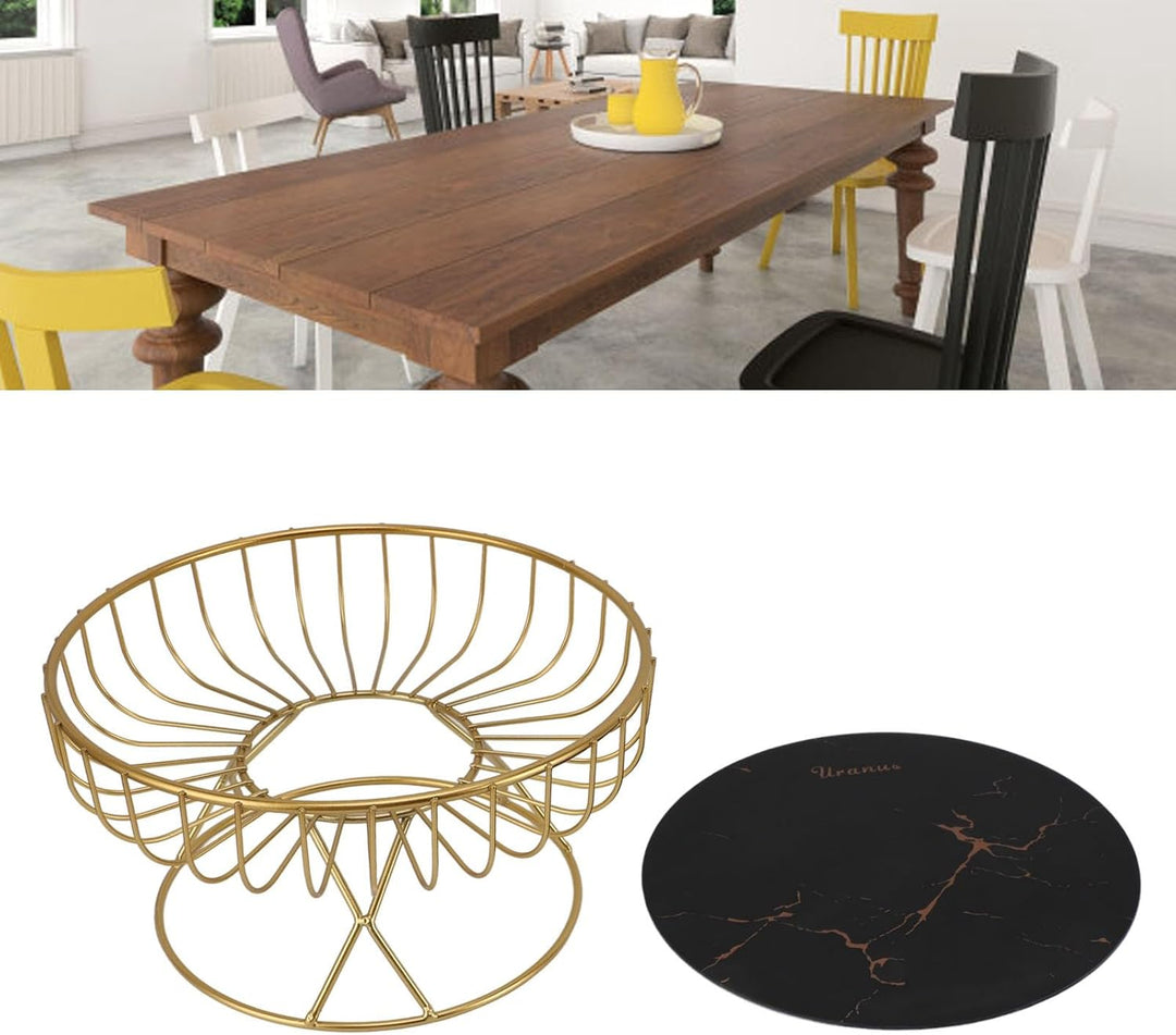 Qcwwy Runder Obstkorb, Goldene Hohle Metall-Obstschale, Ständer, Obstteller, Obsttablett, Wohnzimmer