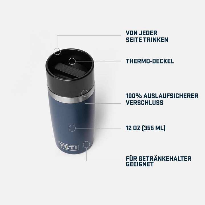 YETI Rambler Thermobecher 12 oz (355 ml) Royal Blue – Kaffeebecher To Go, Thermotasse mit abnehmbare