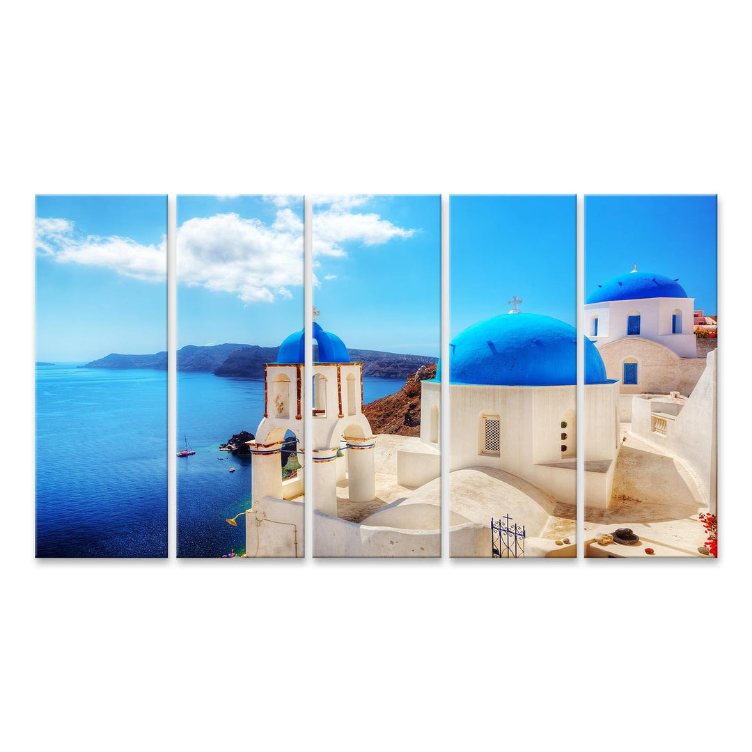 islandburner Bild auf Leinwand Oia Stadt Insel Santorini Blau Weiss Bilder Wandbilder Poster Leinwan