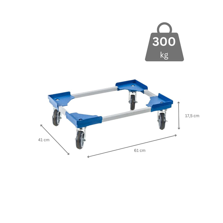 PROREGAL SparSet 2X Profi-Flex Transportroller für Euroboxen 60x40cm mit Gummiräder blau | 4 Lenkrol