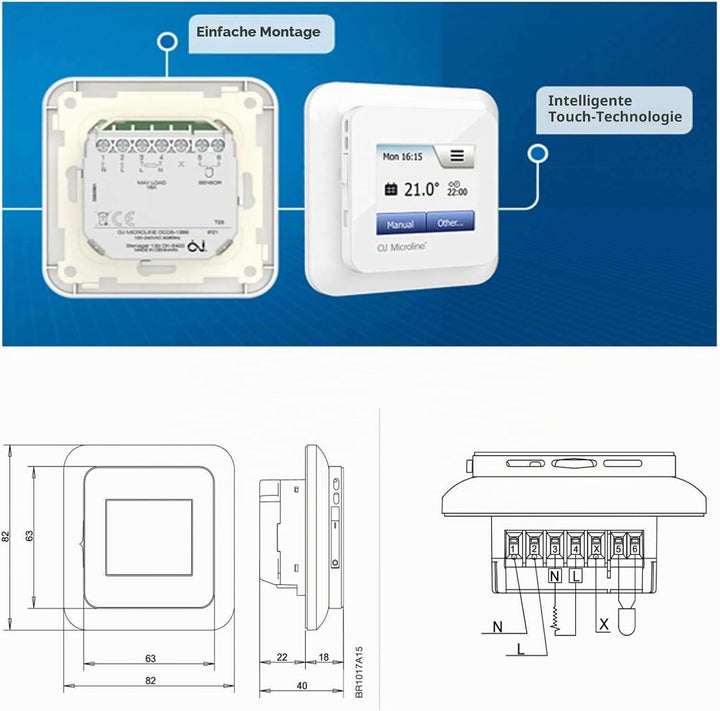 OJ Electronics OCD5 Touch Raumthermostat Thermostat Raumregler inkl. externen Temperatursensor zur S