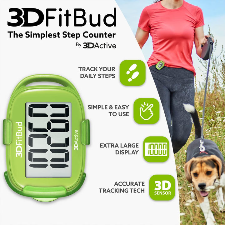 3DFitBud Einfacher Schrittzähler Gehen 3D-Schrittzähler mit Clip und Umhängeband, A420S Grün, Grün