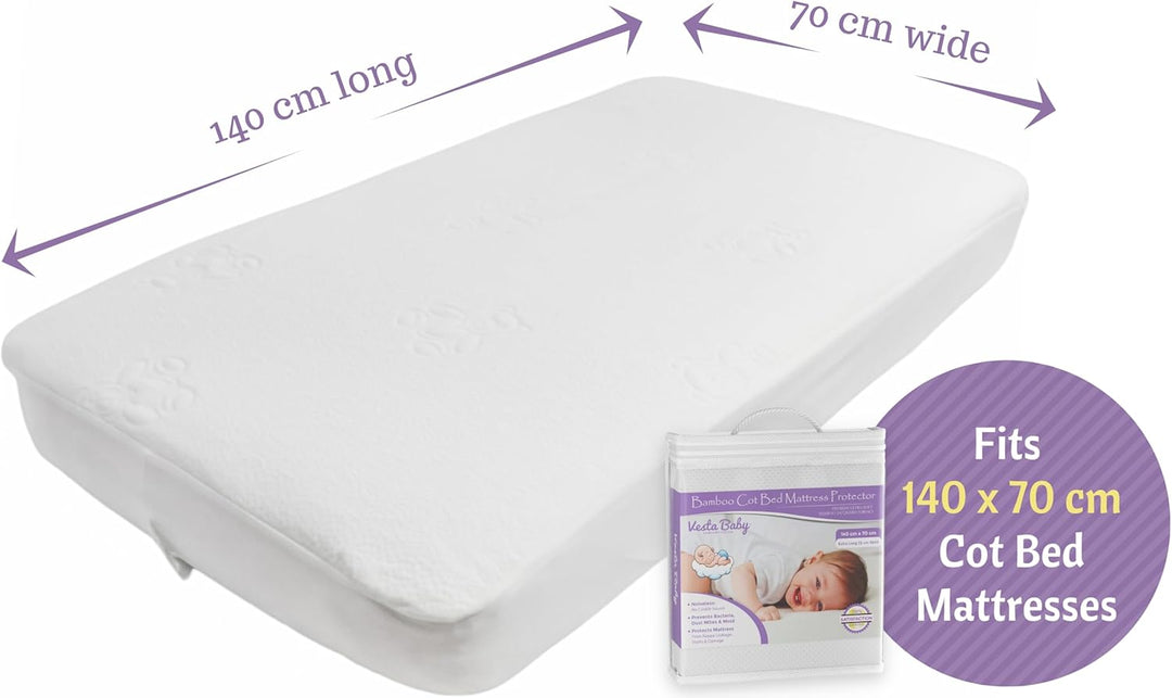 Vesta Baby Premium Kinderbett Matratzenschutz 140 x 70 cm - Geräuschlos Wasserdichte Padabdeckung Sp